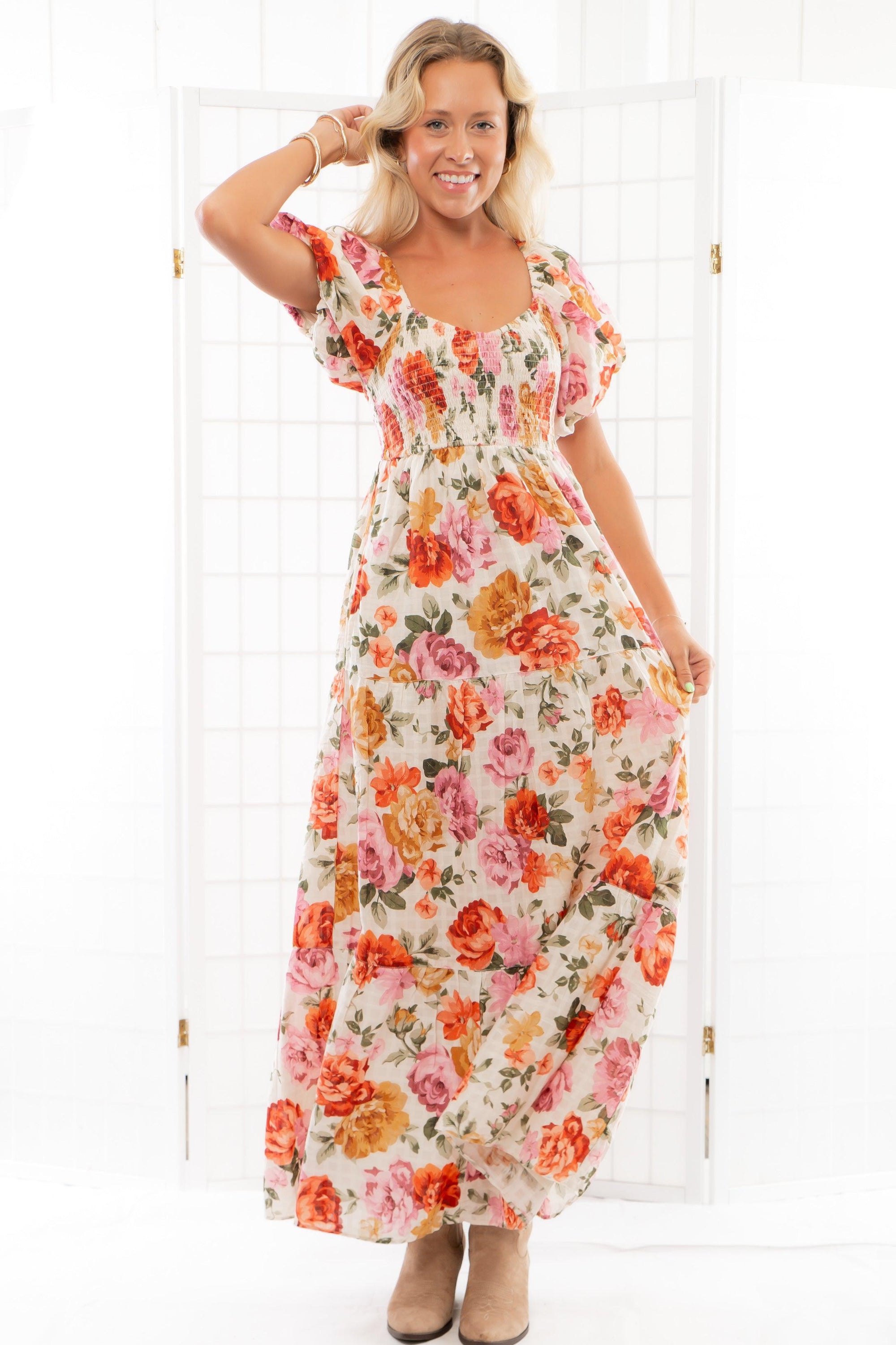 Show Me Your Mumu Ivory Hillside Floral Joanna Midi Dress-Dresses-Show Me Your Mumu-L. Mae Boutique & Wild Mabel Clothing