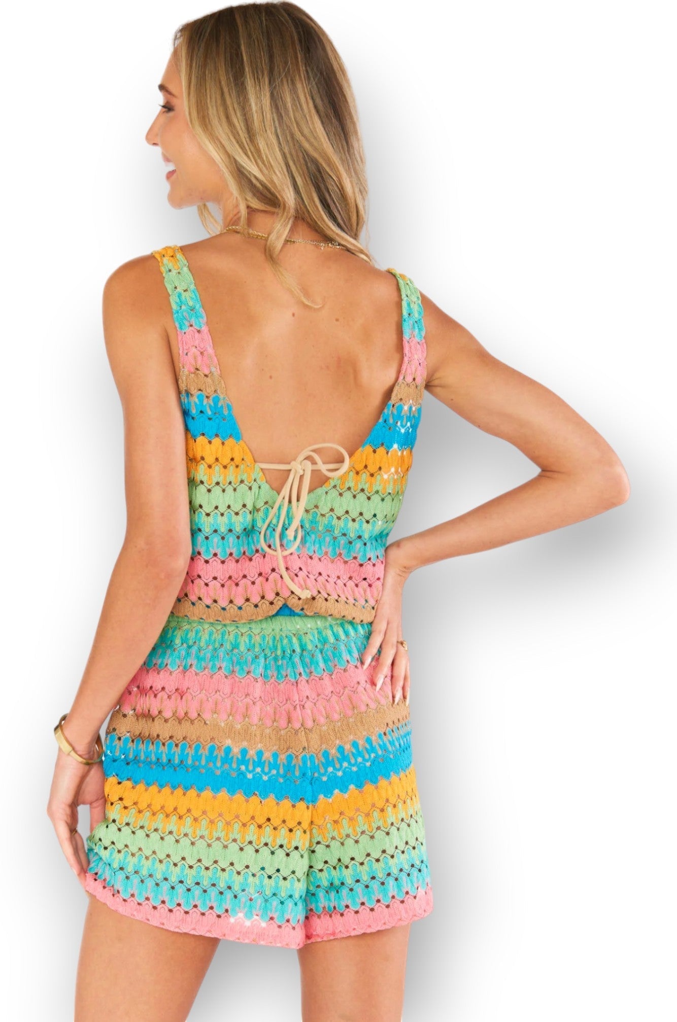 Show Me Your Mumu Multi Stripe Crochet Ren Romper-Onesies-Show Me Your Mumu-L. Mae Boutique &amp; Wild Mabel Clothing