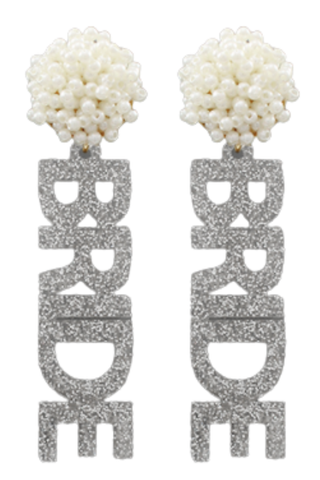 Silver Glitter Bride Drop Earrings-Golden Stella-L. Mae Boutique