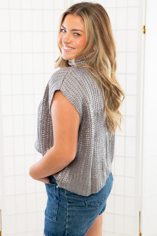 Silver Metallic Foil Sleeveless Sweater-Tops-She + Sky-L. Mae Boutique & Wild Mabel Clothing