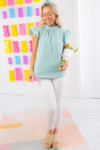 Simplicity Blue Textured Ruffle Sleeve Top-Voy-L. Mae Boutique