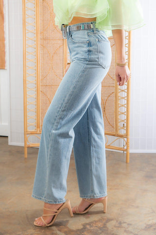 Skater High Waisted Light Wash Wide Leg Jean-Denim-Just Black Denim-L. Mae Boutique & Wild Mabel Clothing