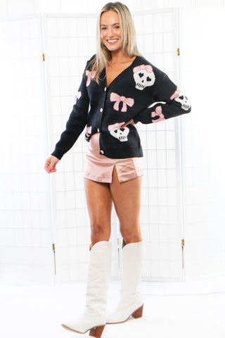 Skull & Bows Halloween Button Down Cardigan-Tops-Miss Sparkling-L. Mae Boutique & Wild Mabel Clothing