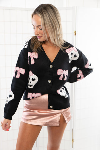 Skull & Bows Halloween Button Down Cardigan-Tops-Miss Sparkling-L. Mae Boutique & Wild Mabel Clothing