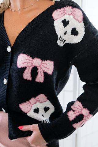 Skull & Bows Halloween Button Down Cardigan-Tops-Miss Sparkling-L. Mae Boutique & Wild Mabel Clothing