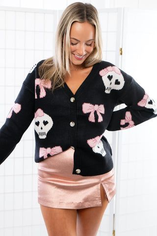 Skull & Bows Halloween Button Down Cardigan-Tops-Miss Sparkling-L. Mae Boutique & Wild Mabel Clothing