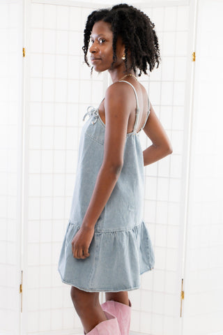 Skylar Denim Bow Mini Dress-Dresses-Le Lis-L. Mae Boutique & Wild Mabel Clothing