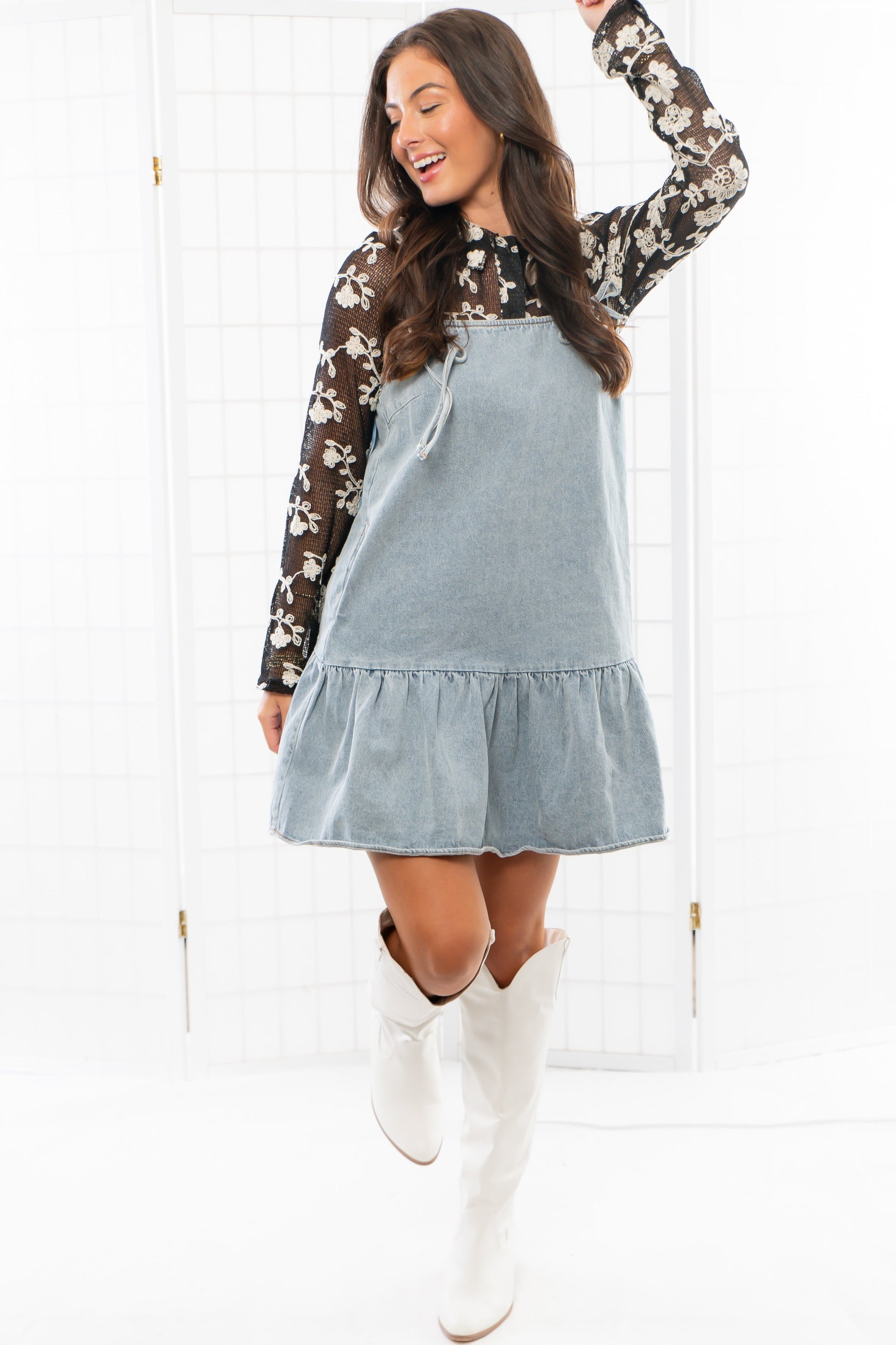 Skylar Denim Bow Mini Dress-Dresses-Le Lis-L. Mae Boutique &amp; Wild Mabel Clothing