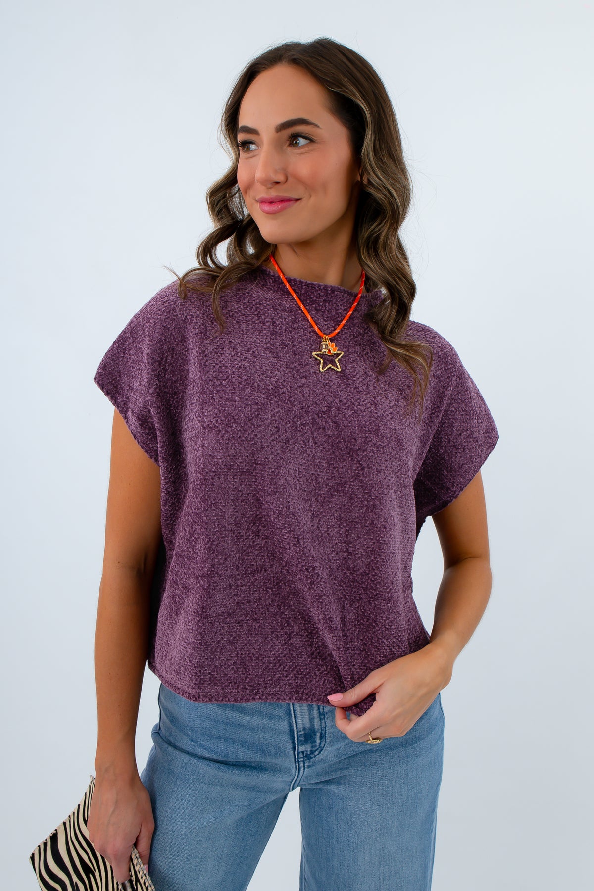 Social Club Purple Textured Knit Top