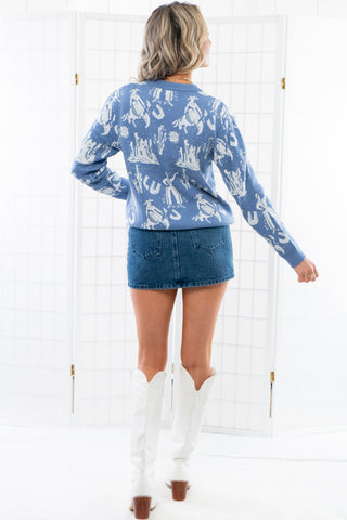 Southern Sky Blue Western Sweater-Tops-Blue B-L. Mae Boutique & Wild Mabel Clothing