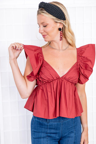 Keeping Score Maroon Babydoll Top-day + moon-L. Mae Boutique