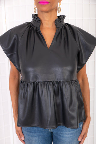 THML Peplum Black Leather Top-THML-L. Mae Boutique