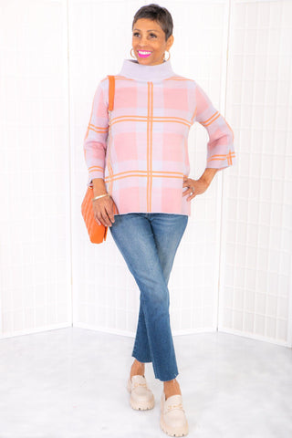 Bring it Back Orange Plaid Mock Neck Sweater-Fate-L. Mae Boutique