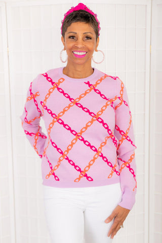 THML Lavender Chain Print Sweater-THML-L. Mae Boutique