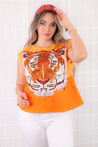 Queen of Sparkles Orange Tiger Head Tank-Queen of Sparkles-L. Mae Boutique