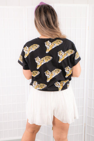 Queen of Sparkles Black Scattered Tiger Tee-Queen of Sparkles-L. Mae Boutique