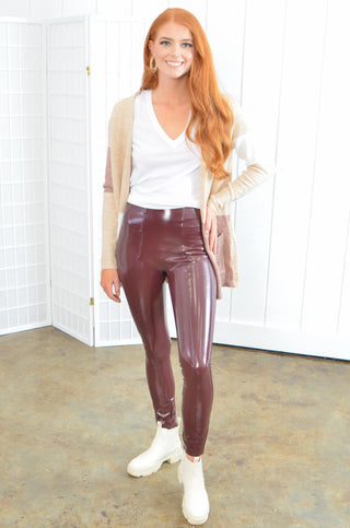 Spanx Faux Patent Ruby Leather Leggings-Spanx-L. Mae Boutique