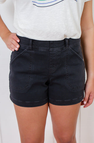 Spanx Washed Black 4" Twill Shorts-Bottoms-Spanx-L. Mae Boutique & Wild Mabel Clothing