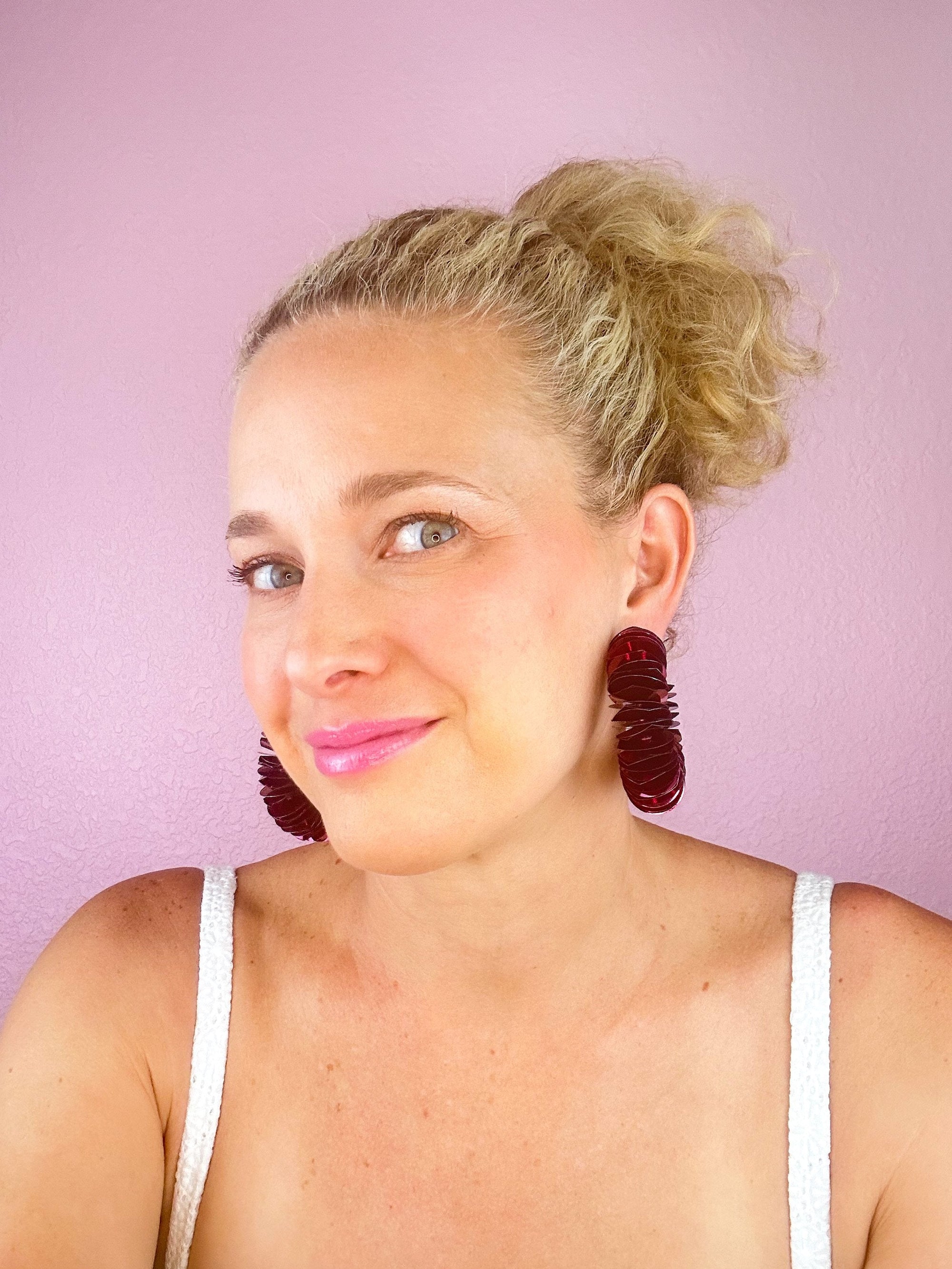 Sparkle &amp; Shine Hoops in Maroon-Jewelry-Rosie + Belle-L. Mae Boutique &amp; Wild Mabel Clothing