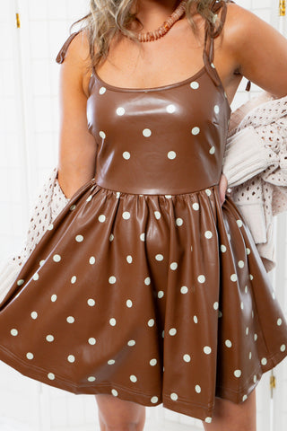 Spotlight Brown Leather Polka Dot Mini Dress-Dresses-Klesis-L. Mae Boutique & Wild Mabel Clothing