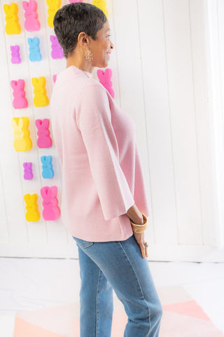 Spring Fever Pink Bell Sleeve Mock Neck Sweater-Fate-L. Mae Boutique