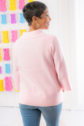 Spring Fever Pink Bell Sleeve Mock Neck Sweater-Fate-L. Mae Boutique