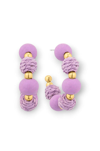 Spring Fling with these Lavender Rattan and Wood Ball Hoop Earrings-Golden Stella-L. Mae Boutique