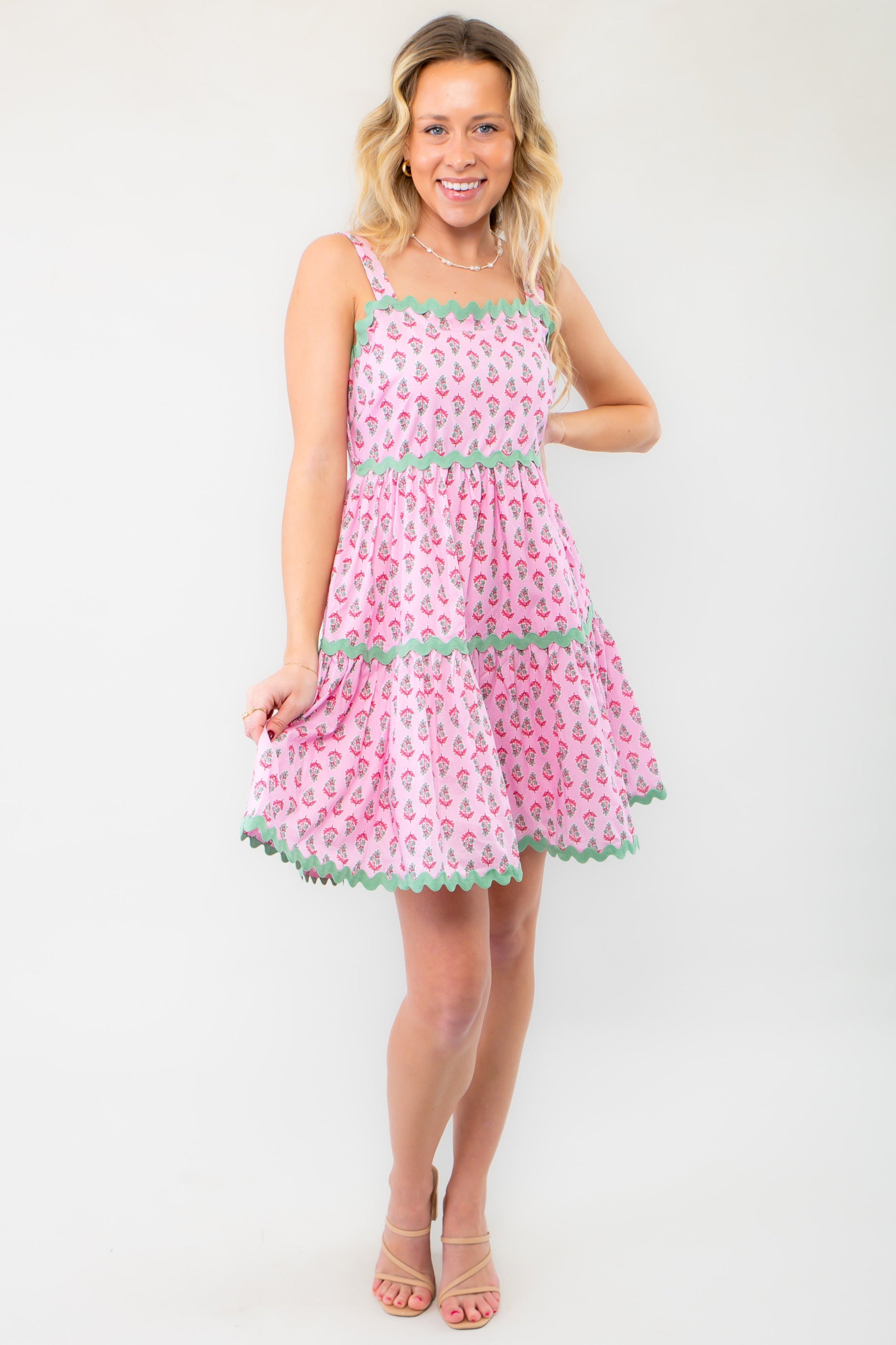 Spring Forward Pink & Green Ric Rac Mini Dress-Dresses-WishList-L. Mae Boutique & Wild Mabel Clothing