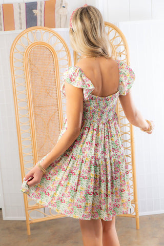 Spring Showers Ruffle Sleeve Deep V Mini Dress-In February-L. Mae Boutique