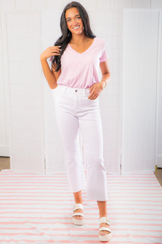 Spring Time White High Rise Crop Flare Jeans-Cello-L. Mae Boutique