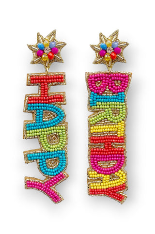 Starburst Multi Color Happy Birthday Beaded Earrings-Golden Stella-L. Mae Boutique