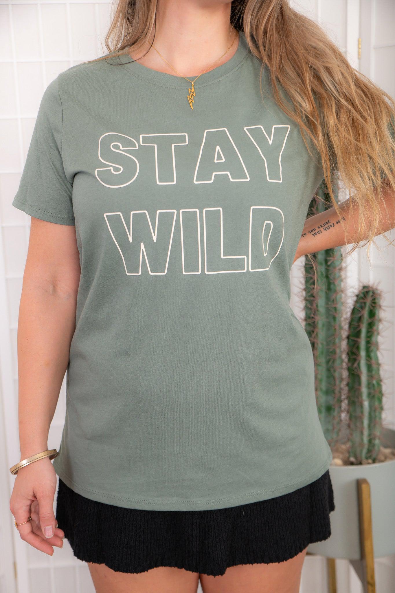 Stay Wild Olive Graphic Tee-Tops-Tres Bien-L. Mae Boutique &amp; Wild Mabel Clothing