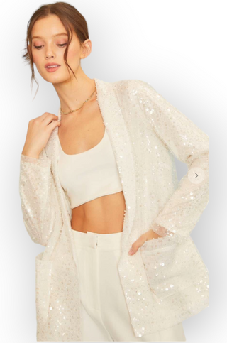 Step Up Pearl Sequin Blazer Jacket-MainStrip-L. Mae Boutique