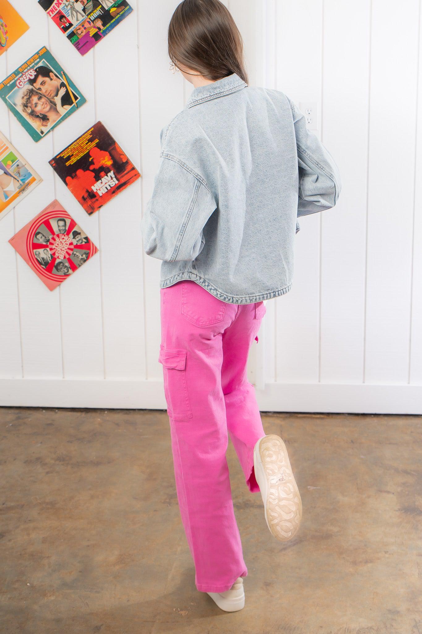 Stevie Bright Pink Cargo Straight Jean-Bottoms-Q2-L. Mae Boutique &amp; Wild Mabel Clothing