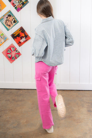 Stevie Bright Pink Cargo Straight Jean-Bottoms-Q2-L. Mae Boutique & Wild Mabel Clothing