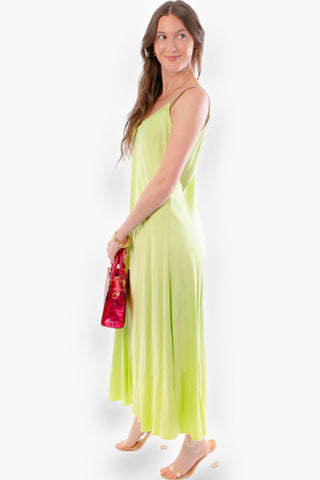 Still The One Lime Green Satin Full-Length Slip Dress-Milio Milano-L. Mae Boutique