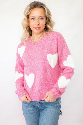 Stole My Heart Pink Heart Sweater-Tops-WishList-L. Mae Boutique & Wild Mabel Clothing