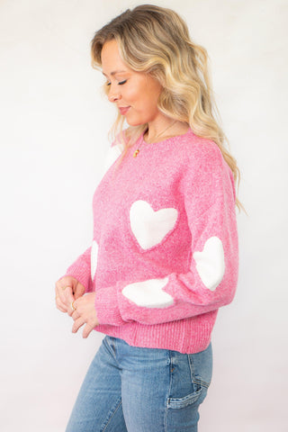 Stole My Heart Pink Heart Sweater-Tops-WishList-L. Mae Boutique & Wild Mabel Clothing