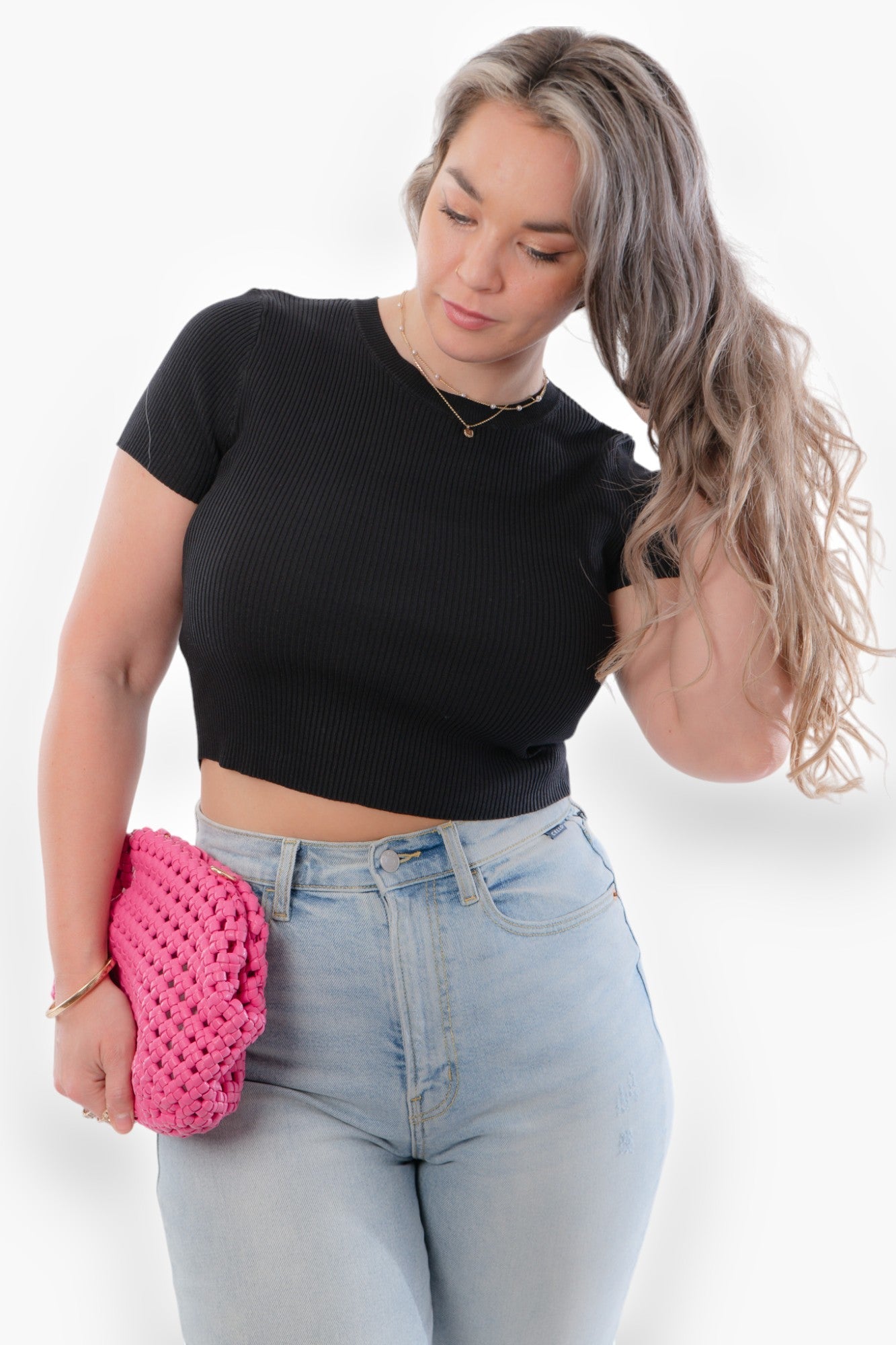 Stretch Ribbed Seamless Round Neck Crop Top-Tops-Blu Pepper-L. Mae Boutique &amp; Wild Mabel Clothing