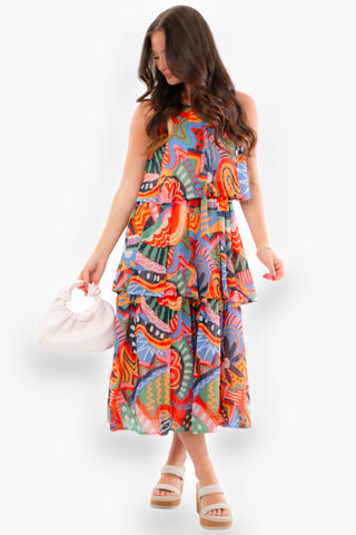 Summer in Rio Abstract Print Midi Dress-TCEC-L. Mae Boutique