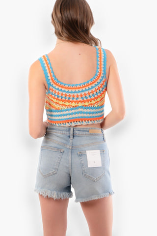 Sunny Breezes Striped Crochet Crop Top-En Creme-L. Mae Boutique