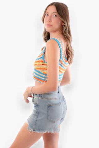 Sunny Breezes Striped Crochet Crop Top-Tops-En Creme-L. Mae Boutique & Wild Mabel Clothing