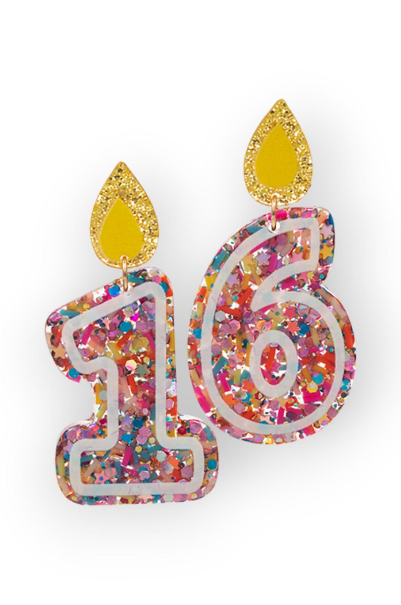 Sweet 16 Multi Glitter Candle Earrings-Jewelry-Golden Stella-L. Mae Boutique & Wild Mabel Clothing