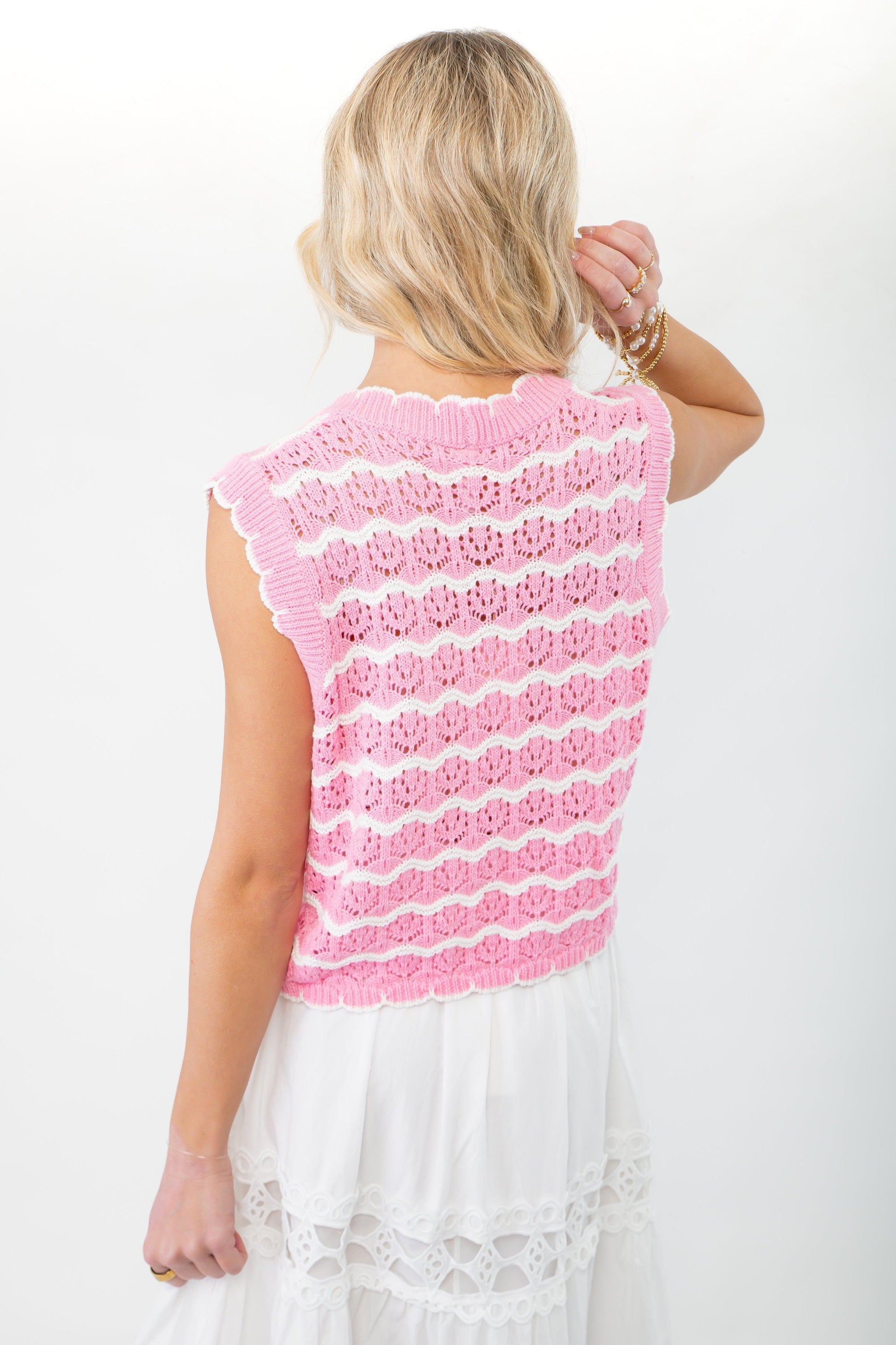 Sweet As Can Be Pink Crochet Open Front Tie Vest-Tops-WishList-L. Mae Boutique &amp; Wild Mabel Clothing