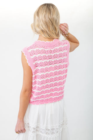 Sweet As Can Be Pink Crochet Open Front Tie Vest-Tops-WishList-L. Mae Boutique & Wild Mabel Clothing