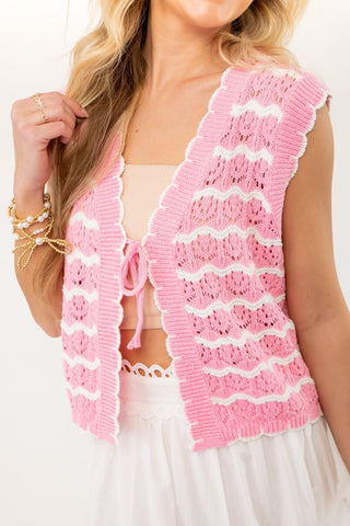 Sweet As Can Be Pink Crochet Open Front Tie Vest-Tops-WishList-L. Mae Boutique & Wild Mabel Clothing