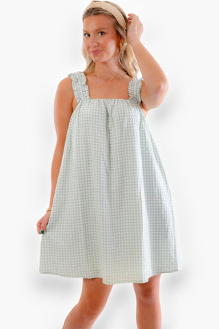 Sweet Gingham Sage Ruffle Sleeve Babydoll Dress-Dresses-Allie Rose-L. Mae Boutique & Wild Mabel Clothing