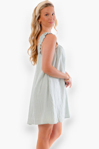 Sweet Gingham Sage Ruffle Sleeve Babydoll Dress-Dresses-Allie Rose-L. Mae Boutique & Wild Mabel Clothing