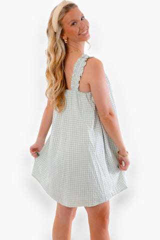 Sweet Gingham Sage Ruffle Sleeve Babydoll Dress-Dresses-Allie Rose-L. Mae Boutique & Wild Mabel Clothing