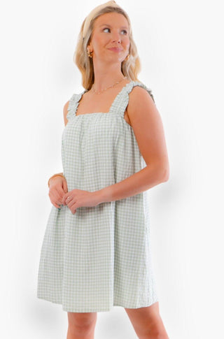 Sweet Gingham Sage Ruffle Sleeve Babydoll Dress-Dresses-Allie Rose-L. Mae Boutique & Wild Mabel Clothing